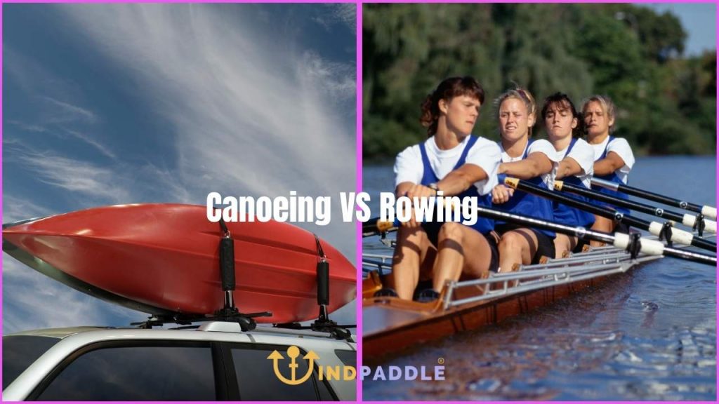 Canoeing is done in a small boat while rowing is done in a large boat