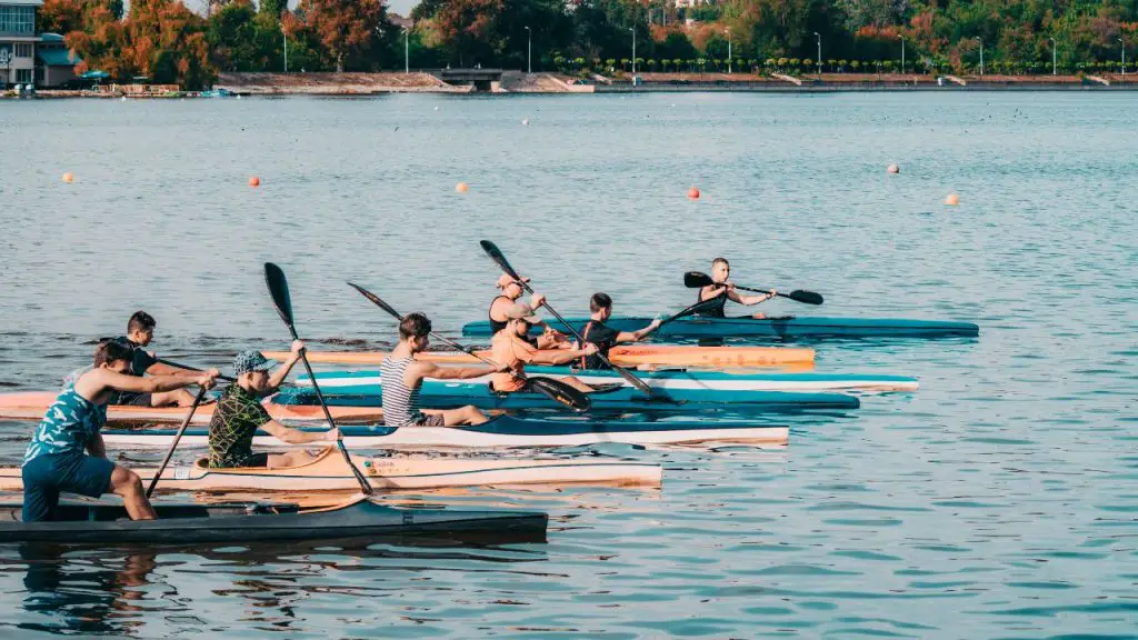 A Group of Men is kayaking