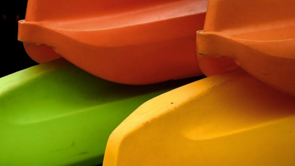 Close-up of the colors of the canoes