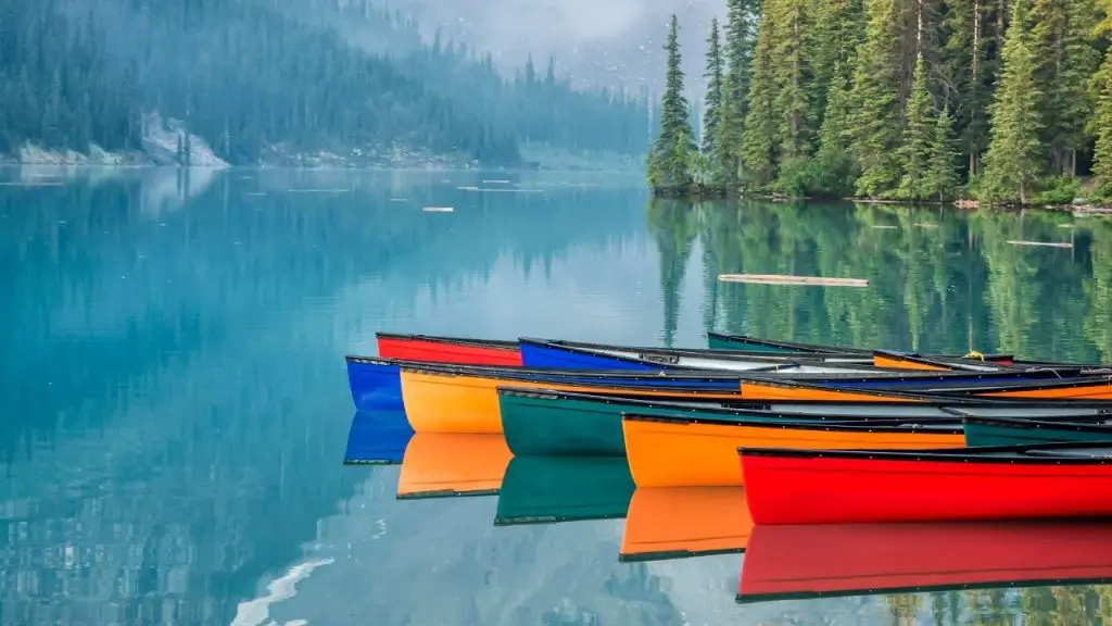 canoes on the quiet lake
