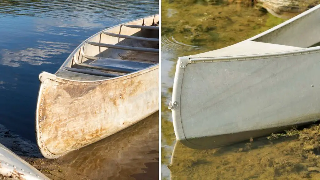 new and old aluminum canoe