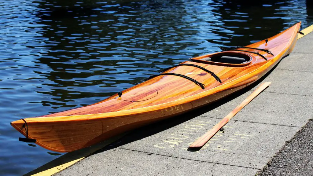An expensive wooden kayak