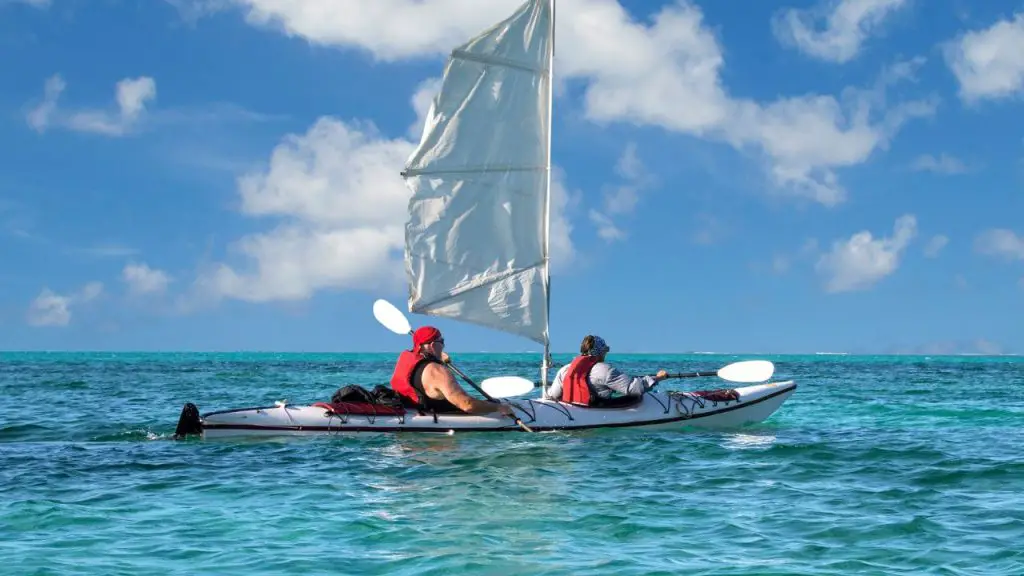Tandem kayak is fully loaded and comes with an extra sail