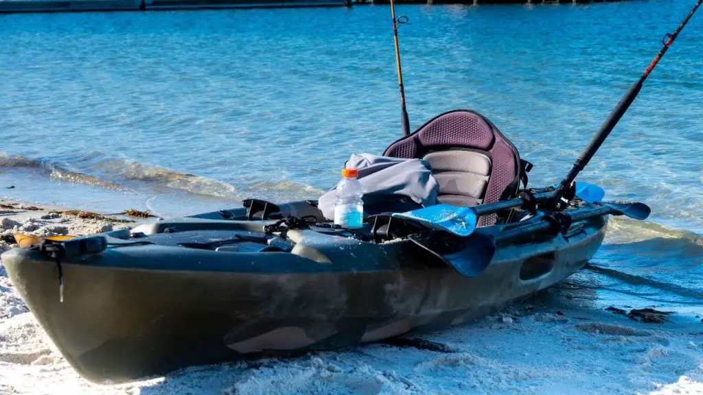 A fishing kayak in shore